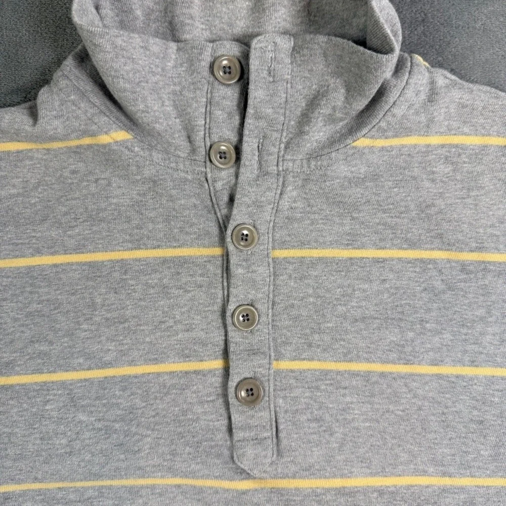 Banana Republic Mens XL Long Sleeve Polo‎ Shirt Grey Yellow Striped Jersey Knit